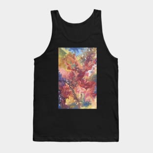 Abstract Galaxy Painting in Red, Gold, and Black Tank Top